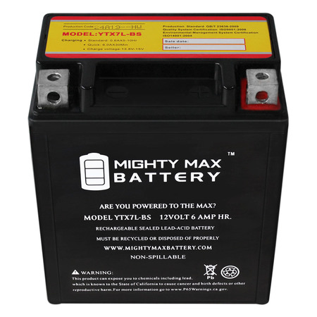 Mighty Max Battery YTX7L-BS Battery Replacement for 85 CCA Motorcycle Battery YTX7L-BS82